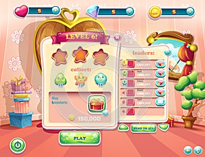 Example of user interface screens beginning of a new level of computer games