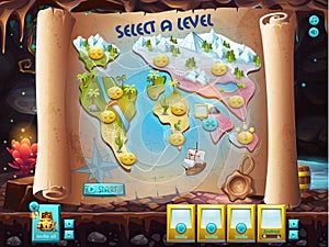 Example of the user interface to select the level to play treasure hunt