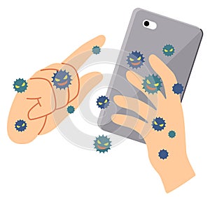 An example where a virus is attached to a smartphone by touching it.