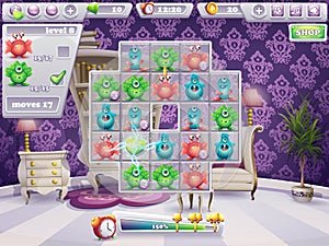 Example of the window of the playing field and the interface computer game monsters and Web Design