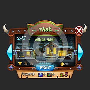 Example of wooden board user interface of game. Window level choice.