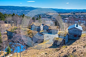 Examples of rural architecture in the Trondelag folk museum in Trondheim, Norway