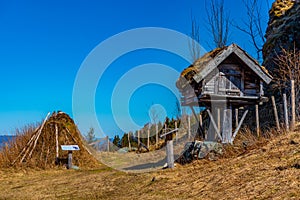 Examples of rural architecture in the Trondelag folk museum in Trondheim, Norway