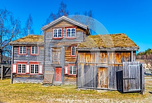 Examples of rural architecture in the Trondelag folk museum in Trondheim, Norway
