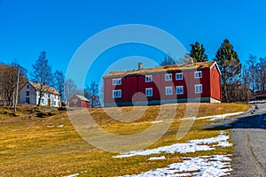 Examples of rural architecture in the Trondelag folk museum in Trondheim, Norway