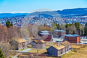 Examples of rural architecture in the Trondelag folk museum in Trondheim, Norway photo