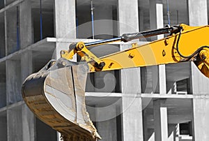 Excavating machine on construction site