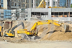 Excavating machine on construction site