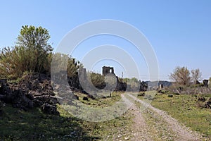 Excavation area on archaeological site Perge, ancient greek city, near Antalya, Turkey