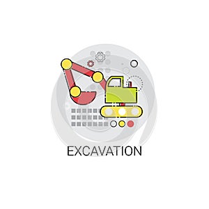 Excavation Bulldozer Machine Building Icon