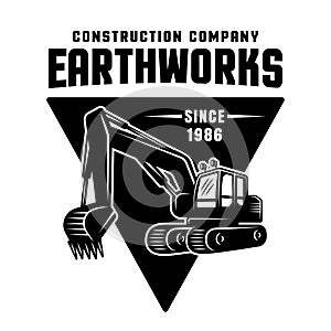 Excavation and earthworks vector black emblem