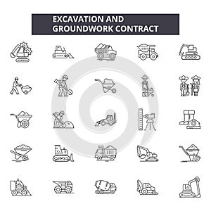 Excavation and grounwork line icons, signs, vector set, outline illustration concept photo