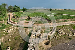 Excavation of wall`s ruins of a roman city Viminacium. Archeolog