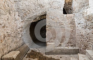 Excavations of an ancient mikvah in old city of Jerusalem, Israel