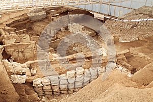 Excavations of Site of Catalhoyuk. It was a huge Neolithic and Chalcolithic settlement in southern Anatolia, Turkey