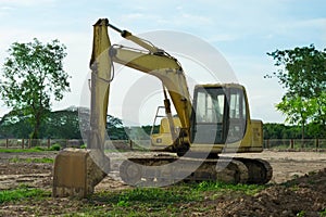 Excavator or back hoe  on work site