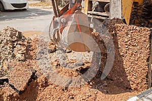 Excavator bucket bulldozer work a hole the repair of pipe