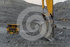 Excavator bucket close-up.