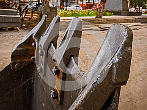 Excavator bucket theeth in construction site