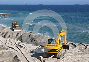 Excavator and bulldozer