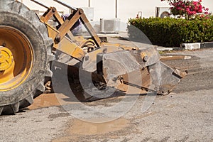 Excavator, bulldozer work a dig hole the repair of pipe