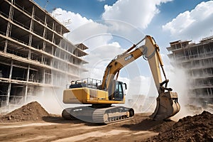 An excavator in a construction site