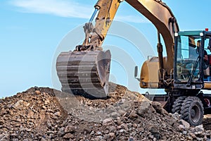 Excavator at construction works close up