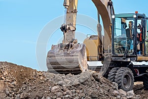 Excavator at construction works close up