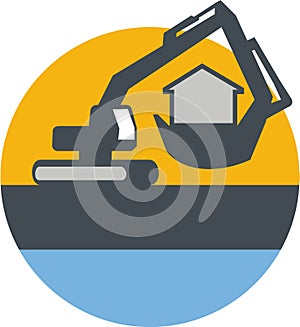Excavator Digger Handling House Circle Retro