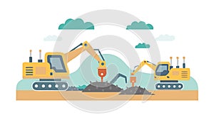 Excavator Digging Earth, Construction and Heavy Machinery Icon, vector design Generative AI