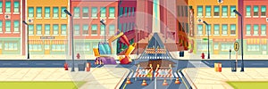 Excavator digging hole on road cartoon vector