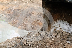 excavator digging making pond. earthmoving work