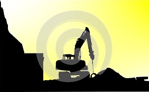 Excavator digging to rebuild the city