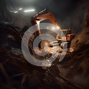 An excavator digging a trench for a pipeline in a constru created with generative AI