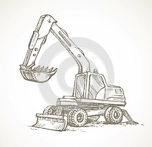 Excavator drawing isolated on white background