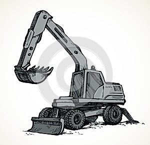 Excavator drawing isolated on white background