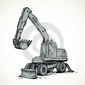 Excavator drawing isolated on white background