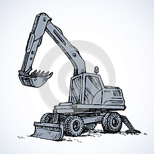 Excavator drawing on white background