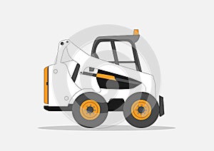 Excavator icon  illustration. A  graphic for a skid sterr loader vehicle. Small tractor icon. Mini bulldozer, skid