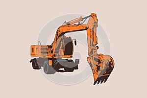 Excavator. Isolated. Special equipment. Construction machinery. Vector illustration.