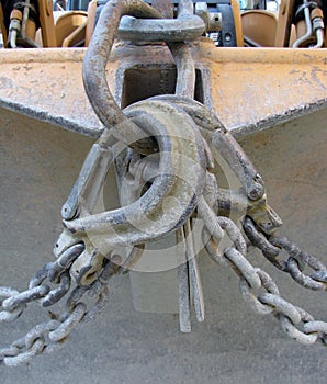 Excavator lifting chains and slip hooks close-up