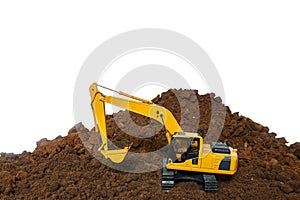 Excavator loader is digging in the construction site work .