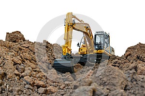 Excavator loader is digging in the construction site work.