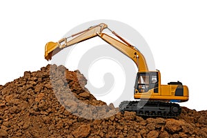 Excavator loader is digging in the construction site work .