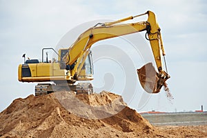 Excavator loader at earthmoving works