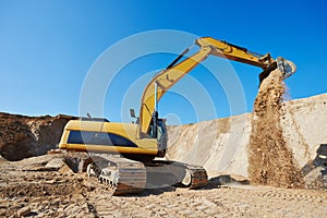 Excavator loader at earthmoving works