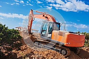 Excavator loader machine at construction site