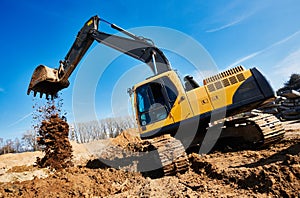 Excavator loader machine at construction site