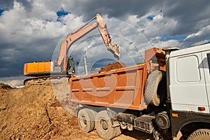 Excavator loader machine at construction site