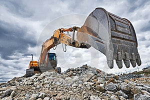 Excavator loader machine at demolition construction site